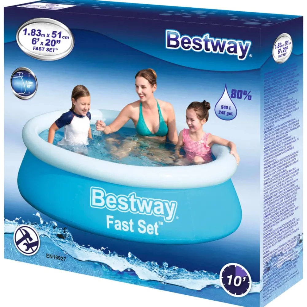 Bestway Fast Set Zwembad opblaasbaar rond 183x51 cm blauw>vidaXL Clearance