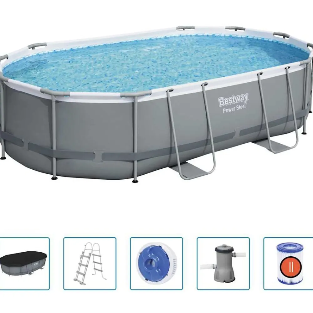 Zwembaden & Spa'S*vidaXL Bestway Zwembadset Power Steel ovaal 488x305x107 cm