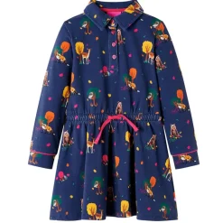 Kleding & Accessoires*vidaXL Kinderjurk lange mouwen en trekkoord 92 marineblauw