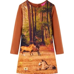 Kleding & Accessoires*vidaXL Kinderjurk met lange mouwen 92 kleurig Cognac