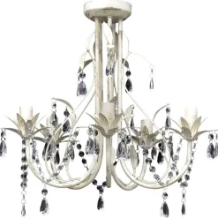 Verlichting*vidaXL Kristallen kroonluchter met wit elegant design (5 lampen)