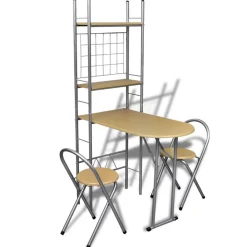 Meubelsets*vidaXL Ontbijttafelset met twee stoelen (inklapbaar) Lichtbruin en zilver