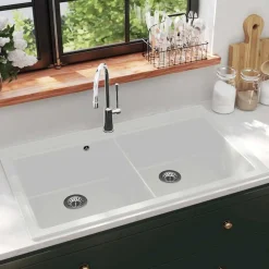 Sanitair & Loodgietersbenodigdheden*vidaXL Spoelbak opbouw graniet dubbele bak Wit