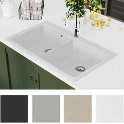 Sanitair & Loodgietersbenodigdheden*vidaXL Spoelbak opbouw graniet dubbele bak Wit