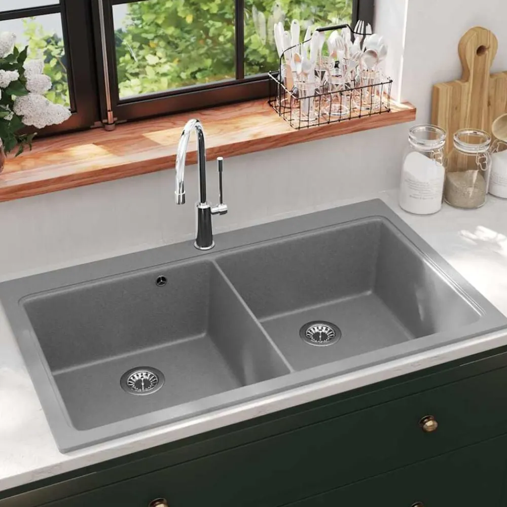 Spoelbak opbouw graniet dubbele bak>vidaXL Discount