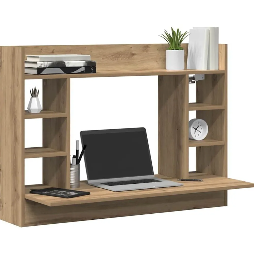Kantoormeubelen*vidaXL Aan de muur bevestigd bureau met plank artisanaal eikenkleurig Zwart eiken