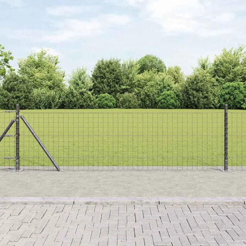 Tuinafscheidingen*vidaXL Afrasteringspaal 7 pcs Staal Grijs