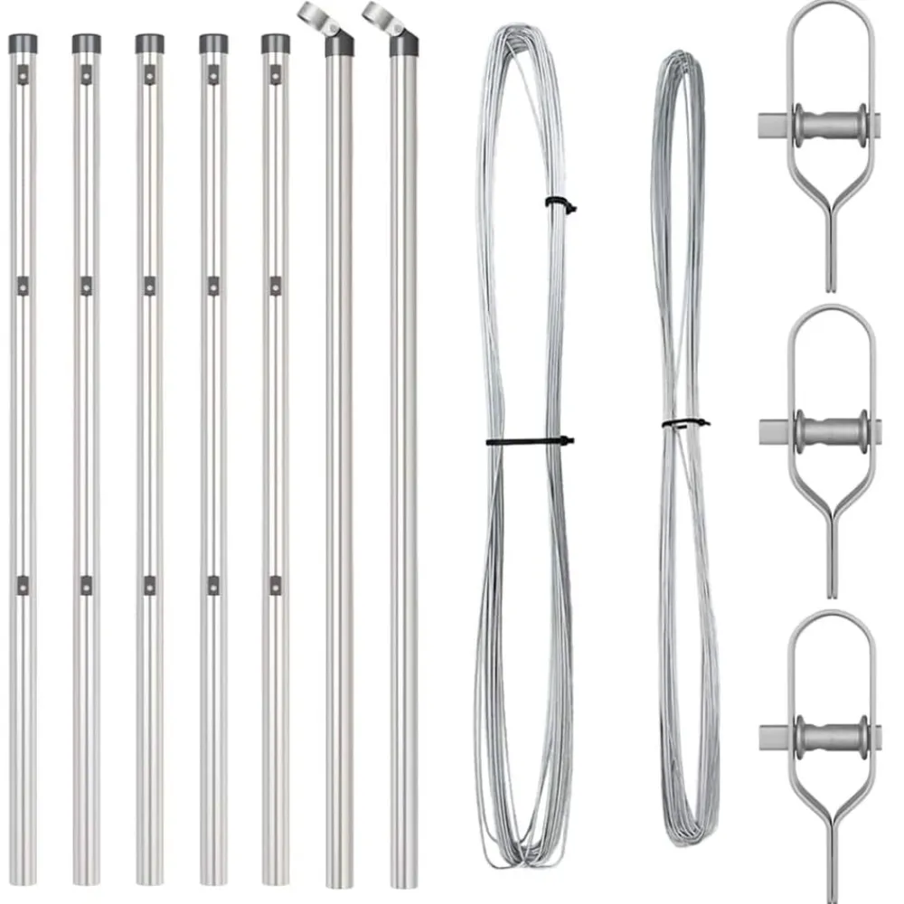 Afrasteringspaal 7 pcs Zilver Staal>vidaXL New