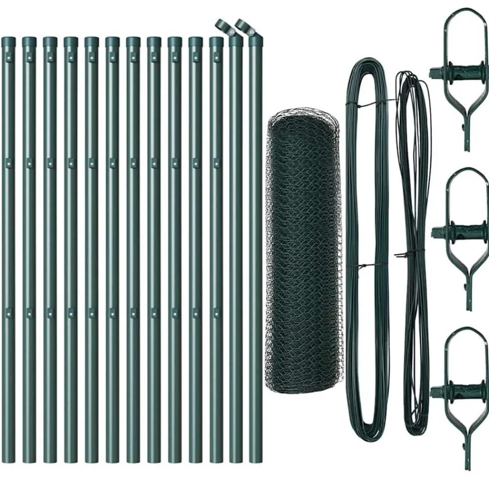 Tuinafscheidingen*vidaXL Afrasteringspaal Groen 25 x 0,5 m (13 mm gaas) Staal Bosgroen