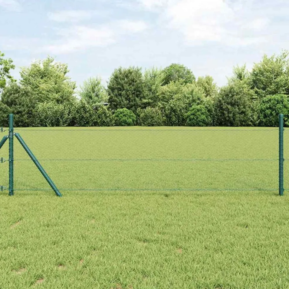 Tuinafscheidingen*vidaXL Afrasteringspaal Groen 25 x 0,5 m (13 mm gaas) Staal Bosgroen
