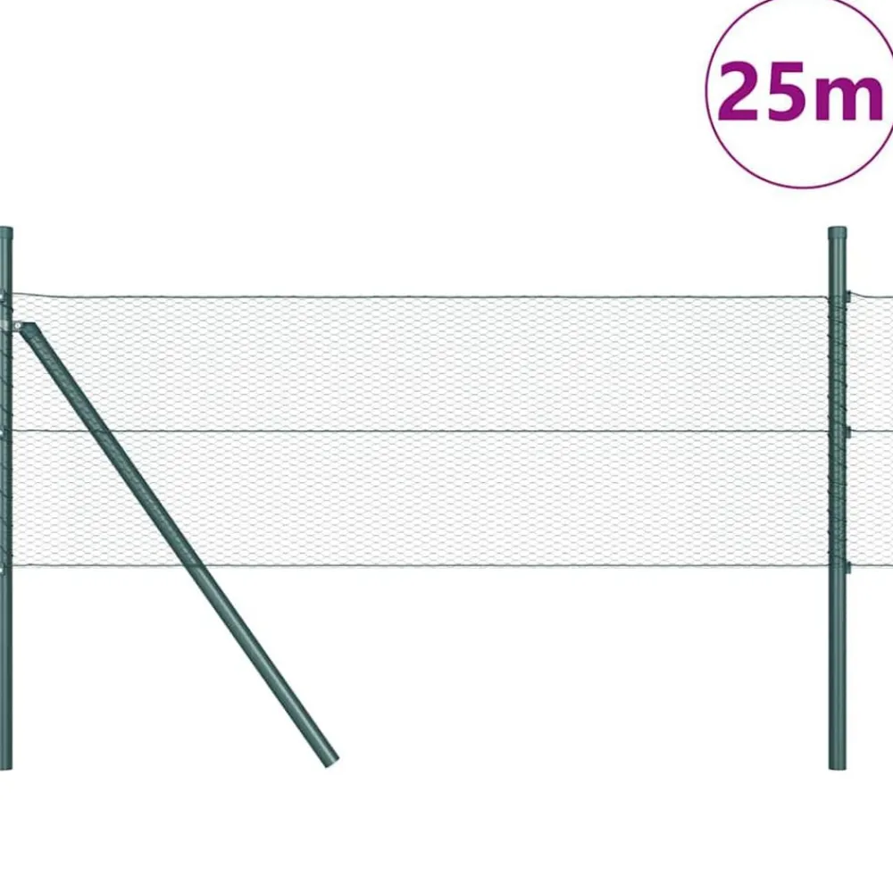 Tuinafscheidingen*vidaXL Afrasteringspaal Groen 25 x 0,5 m (13 mm gaas) Staal Bosgroen