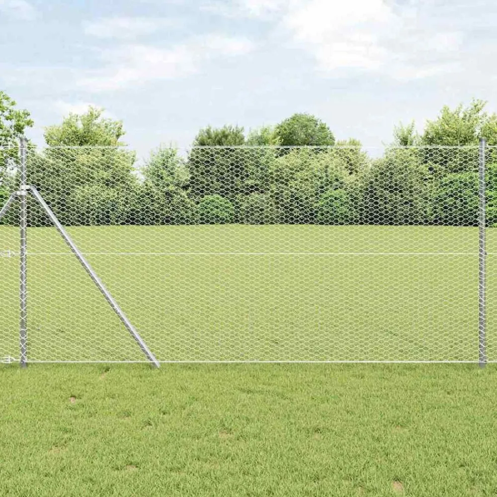 Tuinafscheidingen*vidaXL Afrasteringspaal Zilver 100 x 1,2 m (25 mm gaas) Staal Geëgalvaniseerd staal
