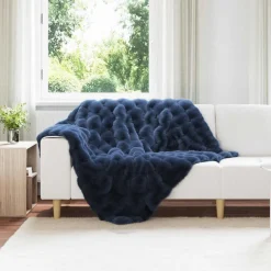 Linnengoed*vidaXL Antislip deken van imitatie konijnenbont Olite Marineblauw