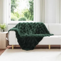 Linnengoed*vidaXL Antislip deken van imitatie konijnenbont Olite Donkergroen