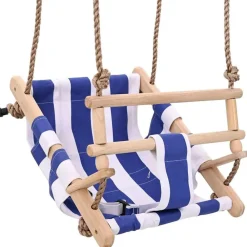 Babyschommel met veiligheidsgordel katoen hout blauw>vidaXL Sale