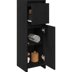 Meubelsets*vidaXL Badkamer Kast met lade 30 x 30 x 95 cm Bewerkt hout Zwart eiken