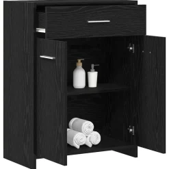 Meubelsets*vidaXL Badkamer Kast met lade 60 x 33 x 80 cm Bewerkt hout Zwart eiken