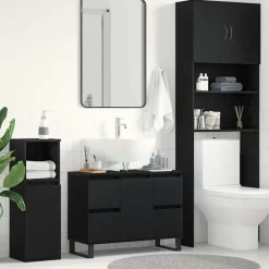 Kasten & Opbergmeubelen*vidaXL Badkamer Kast met lade 80 x 33 x 60 cm Bewerkt hout Zwart eiken