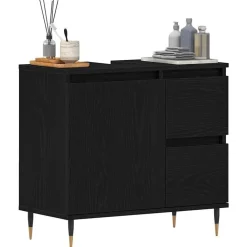 Kasten & Opbergmeubelen*vidaXL Badkamer Kast met lade 65 x 33 x 60 cm Bewerkt hout Zwart eiken
