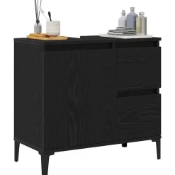 Kasten & Opbergmeubelen*vidaXL Badkamer Kast met lade 65 x 33 x 60 cm Bewerkt hout Zwart eiken