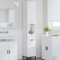 Badkamer Kast 31,5 x 33 x 190 cm Bewerkt hout & Metaal>vidaXL Outlet