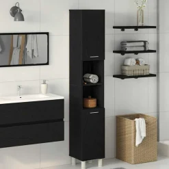 Meubelsets*vidaXL Badkamer Kast 30 x 30 x 179 cm Bewerkt hout Zwart eiken