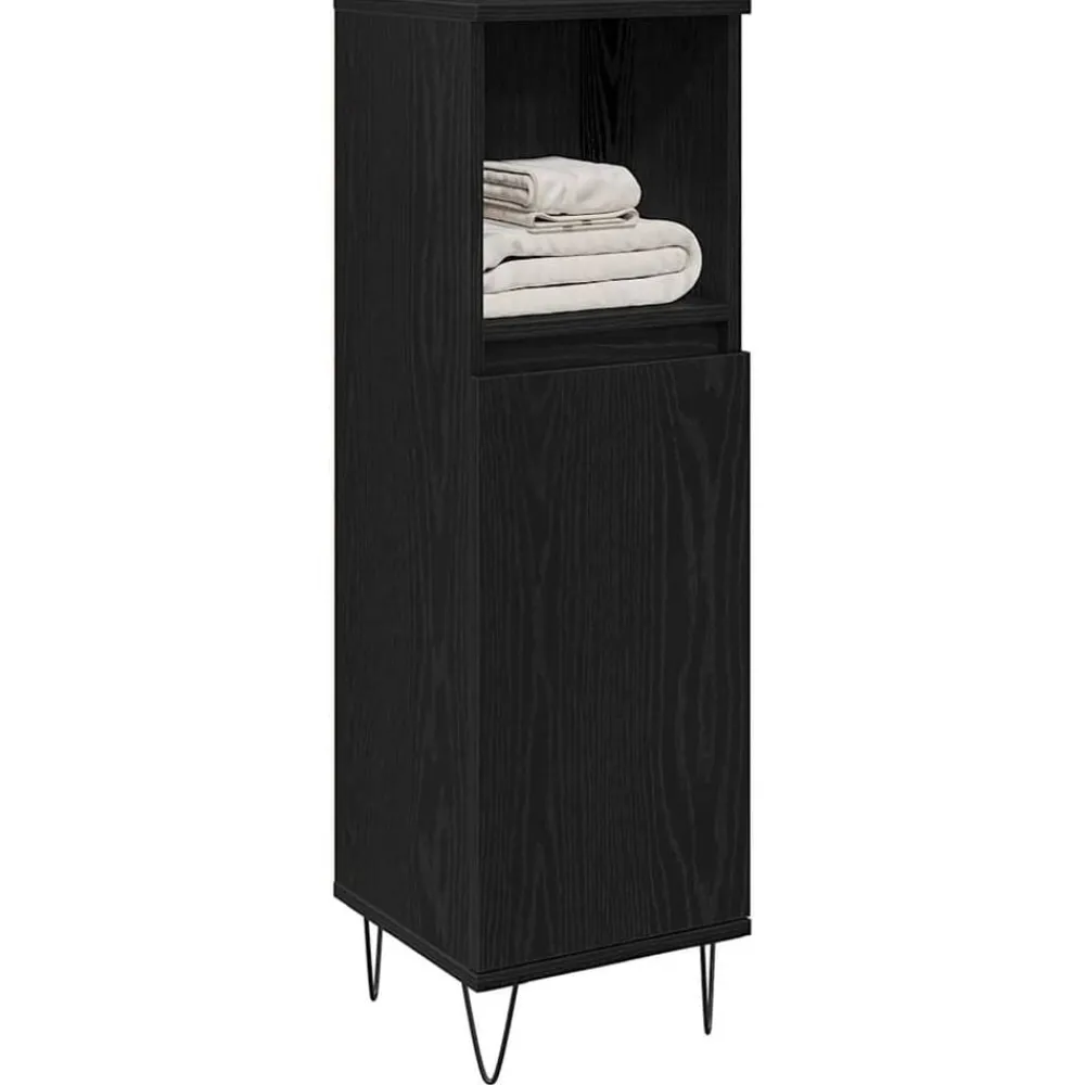 Meubelsets|Kasten & Opbergmeubelen*vidaXL Badkamer Kast 30 x 30 x 100 cm Bewerkt hout Zwart eiken