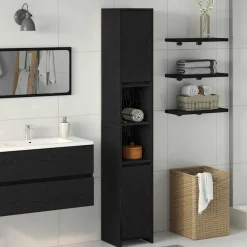 Meubelsets|Kasten & Opbergmeubelen*vidaXL Badkamer Kast 30 x 30 x 183,5 cm Bewerkt hout Zwart eiken