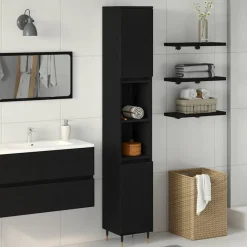 Meubelsets|Kasten & Opbergmeubelen*vidaXL Badkamer Kast 30 x 30 x 190 cm Bewerkt hout Zwart eiken