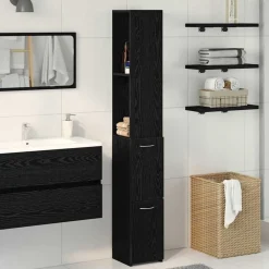 Meubelsets*vidaXL Badkamer Kast 25 x 25 x 170 cm Bewerkt hout Zwart eiken