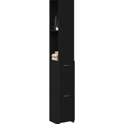 Meubelsets*vidaXL Badkamer Kast 25 x 25 x 170 cm Bewerkt hout Zwart eiken