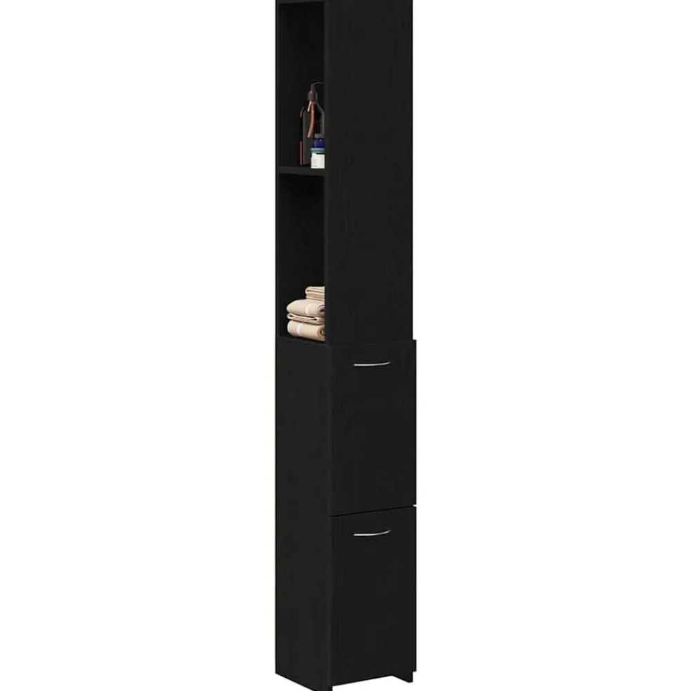 Meubelsets*vidaXL Badkamer Kast 25 x 25 x 170 cm Bewerkt hout Zwart eiken