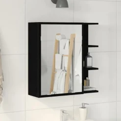 Kasten & Opbergmeubelen*vidaXL Badkamer spiegelkast met plank 62,5 x 20,5 x 64 cm Zwart eiken