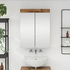 Kasten & Opbergmeubelen*vidaXL Badkamer spiegelkast met plank TULUM Oudhout 60 x 16,5 x 78 cm Oud hout