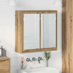 Kasten & Opbergmeubelen*vidaXL Badkamer spiegelkast Artisan Eiken 60 x 20 x 60 cm Bewerkt hout artisanaal eikenkleurig