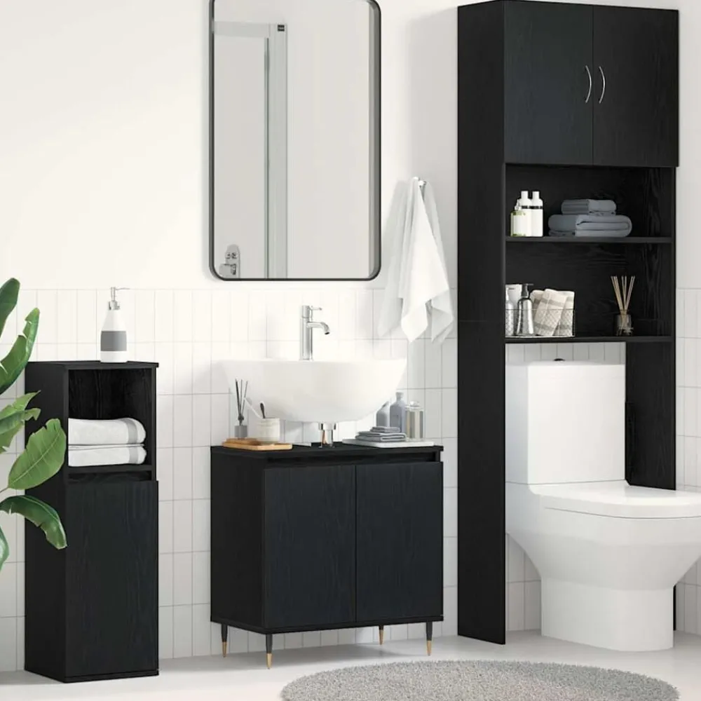 Meubelsets*vidaXL Badkamer wastafelkast 58 x 33 x 60 cm Bewerkt hout Zwart eiken