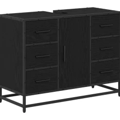 Meubelsets*vidaXL Badkamerkast met lade 80 x 33 x 60 cm Bewerkt hout Zwart eiken