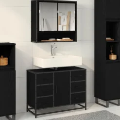 Meubelsets*vidaXL Badkamerkast met lade 80 x 33 x 60 cm Bewerkt hout Zwart eiken