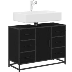 Meubelsets*vidaXL Badkamerkast met lade 80 x 33 x 60 cm Bewerkt hout Zwart eiken