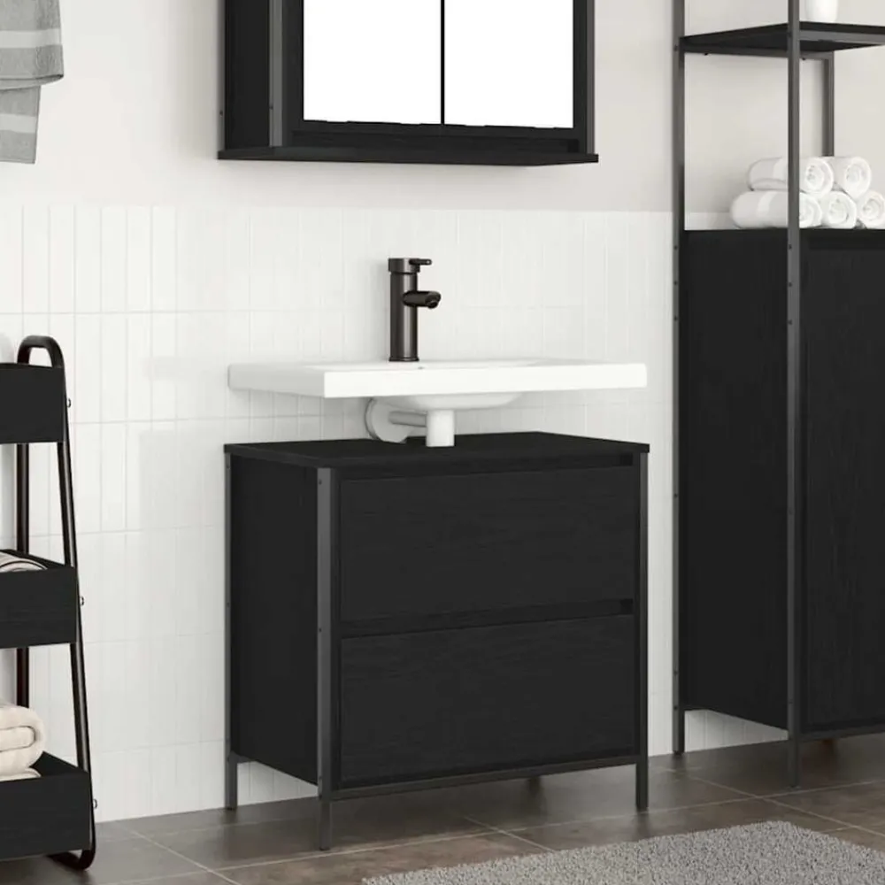 Kasten & Opbergmeubelen*vidaXL Badkamerkast met lades 60x34,5x60 cm kleurig Zwart eiken