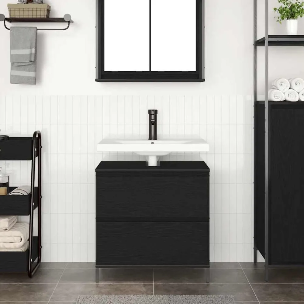 Kasten & Opbergmeubelen*vidaXL Badkamerkast met lades 60x34,5x60 cm kleurig Zwart eiken