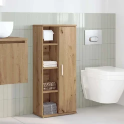 Badkamerkast met rolhouder 39x22x90 cm artisanaal eikenkleur><noscript><img width=