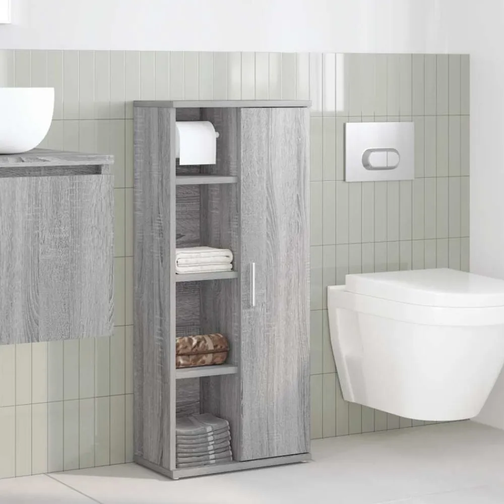 Meubelsets*vidaXL Badkamerkast met rolhouder 39x22x90 cm eiken Grijs sonoma