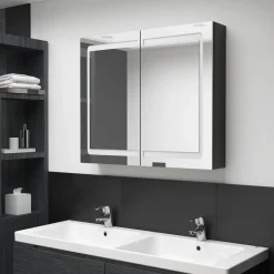 Kasten & Opbergmeubelen*vidaXL Badkamerkast met spiegel en LED 80x12x68 cm Glanzend zwart