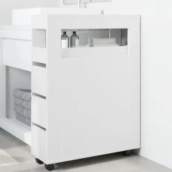 Kasten & Opbergmeubelen*vidaXL Badkamerkast smal met wielen bewerkt hout Wit