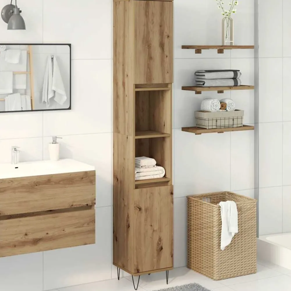 Badkamerkast 30x30x190 cm bewerkt hout>vidaXL