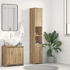 Badkamerkast 30x30x183,5 cm bewerkt hout artisanaal eikenkleur><noscript><img width=