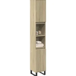 Kasten & Opbergmeubelen*vidaXL Badkamerkast 30x30x190 cm bewerkt hout kleurig Sonoma eiken