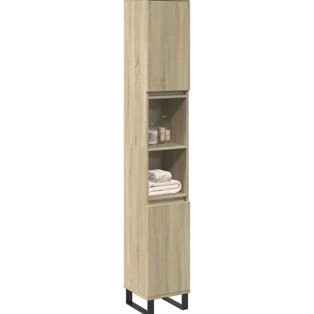 Kasten & Opbergmeubelen*vidaXL Badkamerkast 30x30x190 cm bewerkt hout kleurig Sonoma eiken