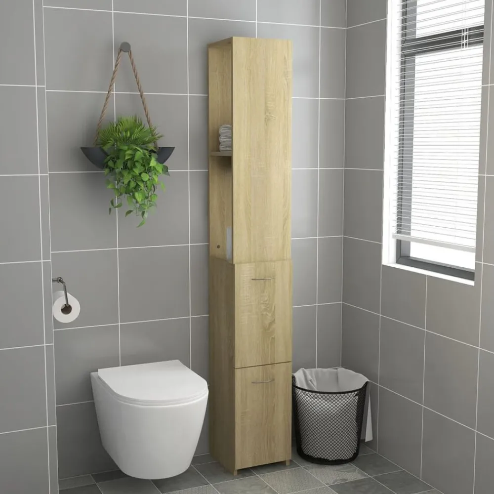 Meubelsets*vidaXL Badkamerkast 25x26,5x170 cm bewerkt hout kleurig Sonoma eiken